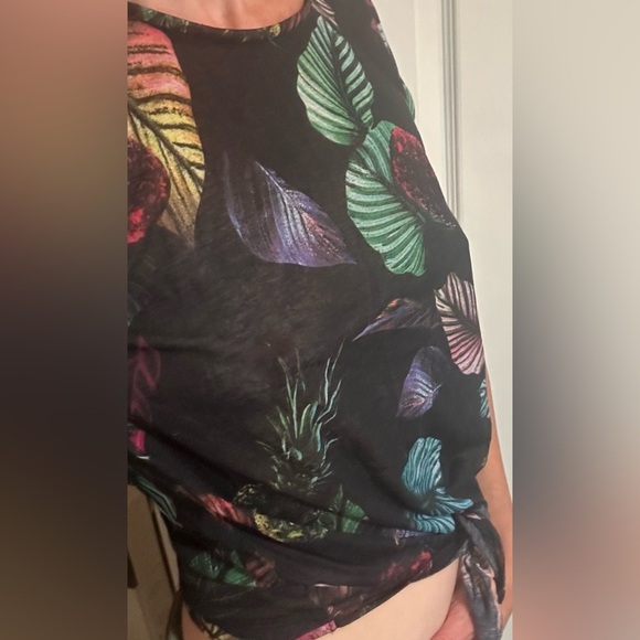 💫H&M Leaf Print SeeTrough Basic Women Short Sleeved Tie-hem up Cropped Tank Top - Picture 4 of 7